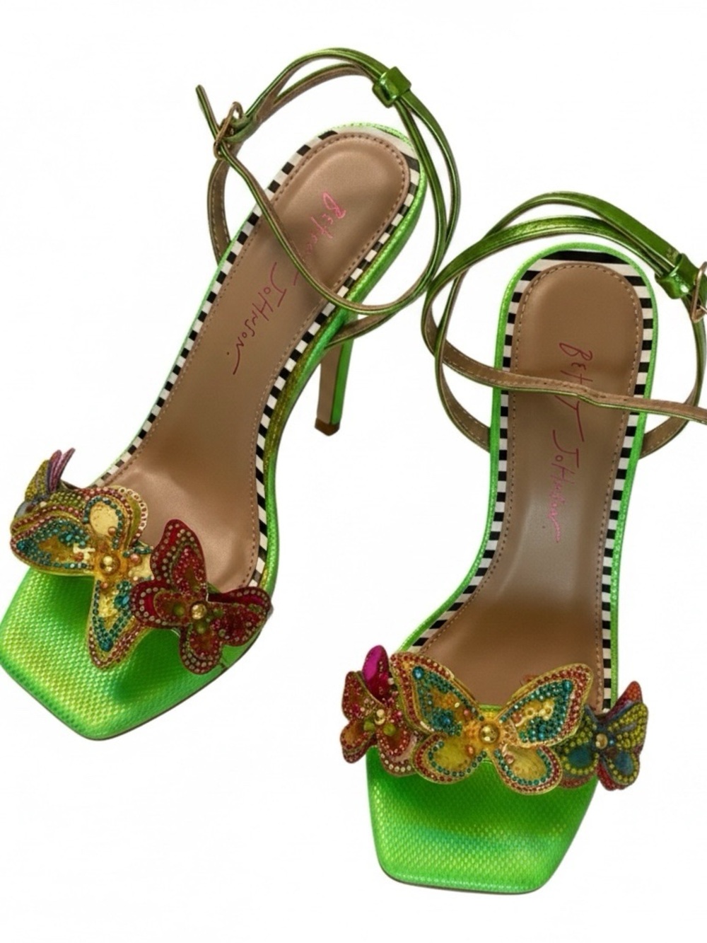 Betsey Johnson Butterfly Multi Colored Green Wedge Sandals 7.5 - Picture 2 of 10